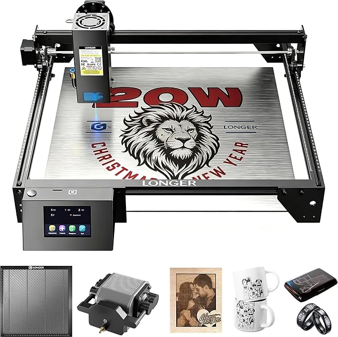 Longer RAY5 20W Laser Engraver with Air Pump,440mm*440mm Honeycomb, 32-bit Motherboard, App Offline Control, DIY Engraver Tool for Metal/Glass/Wood