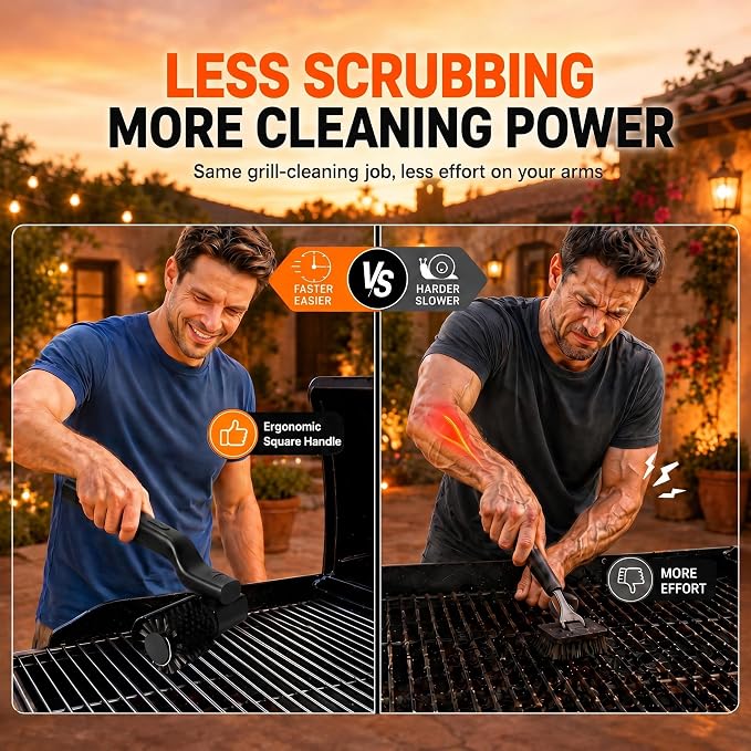 Electric Grill Brush - 24kg Torque High Power Electric Grill Cleaner - 200 Min Runtime - 7-Level Adjustable Angle - Shed - Free Reinforced Bristles Safe for Grill Brush for Outdoor Grill