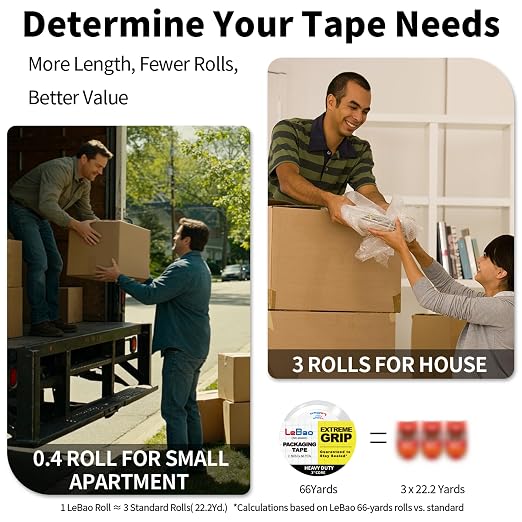 Heavy Duty Clear Packing Tape with Dispenser – 6 Rolls Pack Tape, 2.36 Inch x 66 Yd, 2.8 Mil – Strong Adhesive Package Tape for Moving & Shipping Supplies