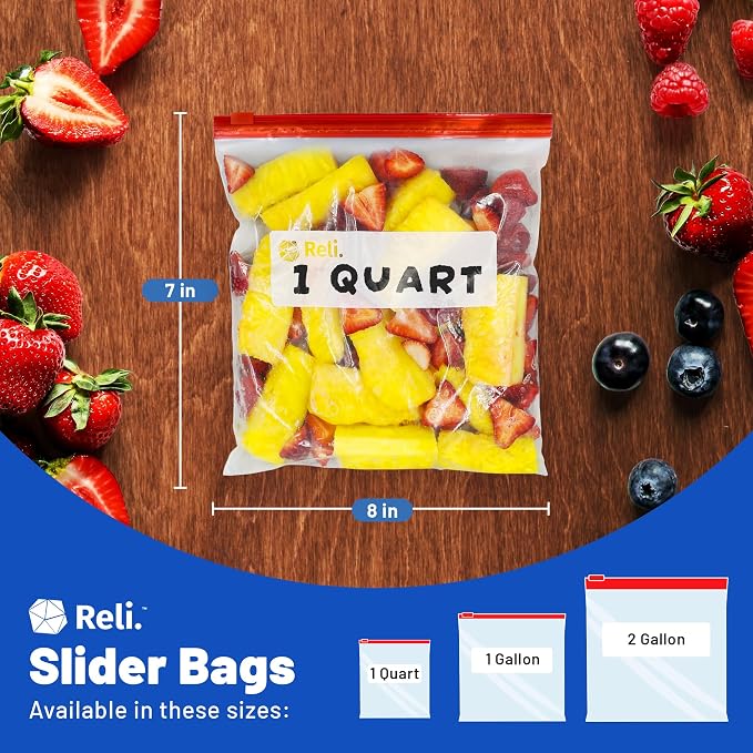Reli. Quart Food Storage Bags (550pk) | Resealable Storage With Sliders | Quart Size Resealable Bags For Food, Toys, Supplies | Slide to Seal, Microwave-Safe, Write-On Label, BPA Free