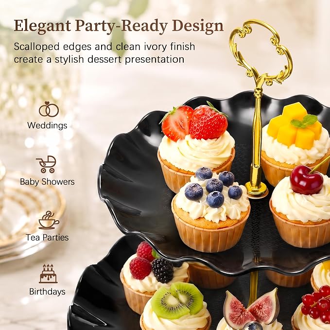 Black Gold Dessert Stand Set 13PCS, 6 Tiered Cupcake Display Towers with 4 Serving Trays and 3 Tongs, Round & Square Dessert Holders for Wedding Birthday Graduation Baby Shower Decor