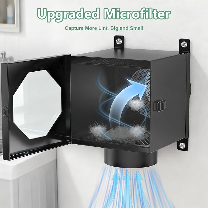 Dryer Lint Trap, Metal Dryer Duct Lint Trap Lint Catcher Collector Box with 90 Degree Dryer Vent Elbow, Secondary laundry lint catcher Connector Kit for Electric Dryer - Easy to Install & Maintain