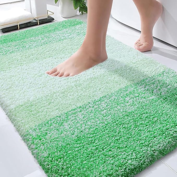 OLANLY Bathroom Rugs Mat 36x24, Extra Soft Absorbent Microfiber Bath Rugs, Rubber Backing, Quick Dry, Machine Washable Bath Mats for Bathroom Floor, Tub and Shower, Home Decor Accessories, Green