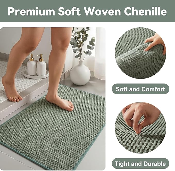 Triohero Bathroom Runner Rugs, Long Bath Mat Runner Washable Thin Quick Dry Low Pile Bathroom Runner Rugs Non Slip, Sage Green 24"x70"