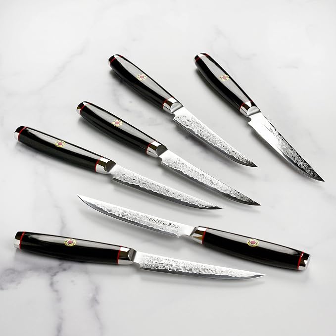Enso SG2 18 Piece Knife Set - Made in Japan - 101 Layer Stainless Damascus with Dark Ash Knife Block