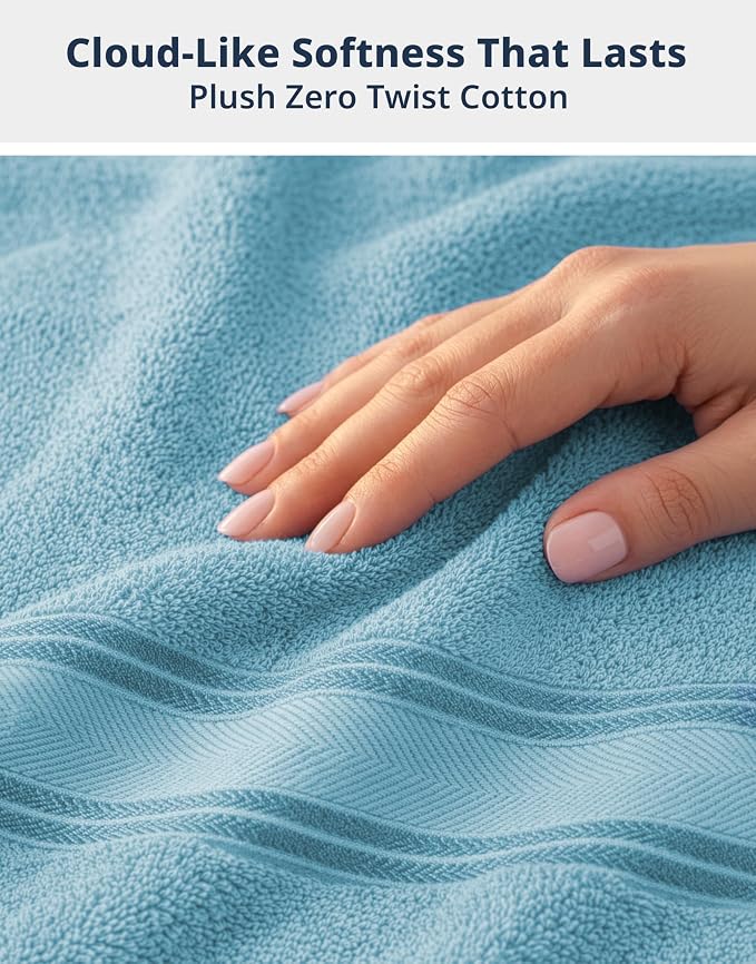 LANE LINEN Bath Towel Set Quick Dry 100% Cotton 6 Piece Soft - Blue | Cotton Bath Towels - Classic Terry Weave, Densely Woven, Coordinated Colors, Dobby Border Accent, OEKO-TEX Certified