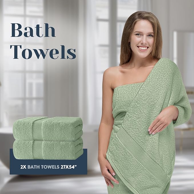 White Classic Luxury Bath Towel Set of 8 Pieces - 100% Turkish Cotton Highly Absorbent Towels for Bathroom, 2 Luxury Bath Towels 700GSM, 2 Hand Towels, 4 Washcloths, Mint Green