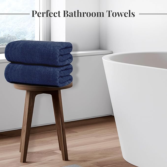Tens Towels 4 Piece Extra Large Bath Towels 30 x 60 Inches, Navy | 100% Cotton, Larger & Lighter Weight, Quicker to Dry, Super Soft and Absorbent, Perfect for Bathroom