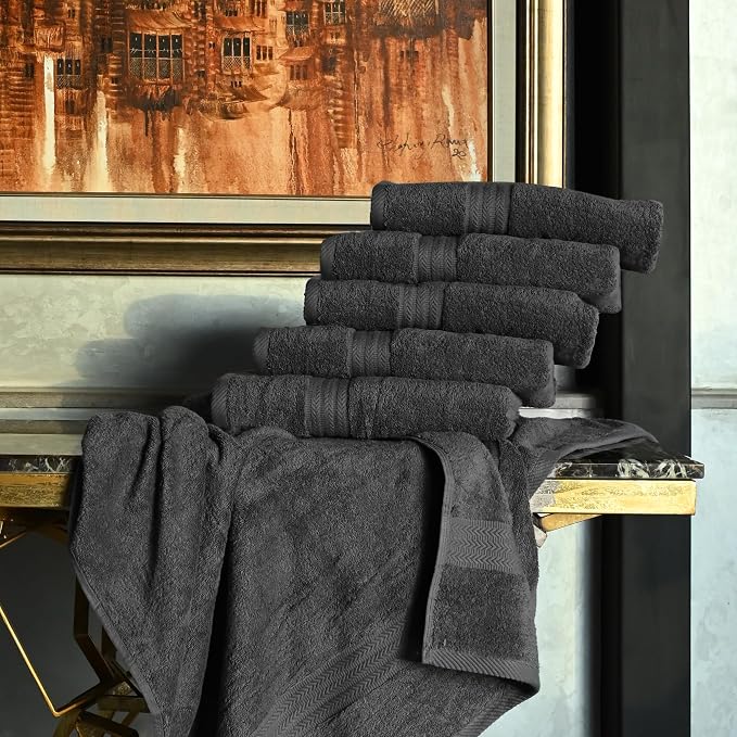 HERCULEAN Large Bath Towels 24 x 50 Pack of 6 | Quick Dry and Highly Absorbent | 100% Cotton Terry Towels for Bathroom - Perfect for Shower - Pool and Spa - Luxury Soft Towels - Charcoal Grey