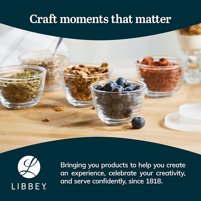Libbey Small Glass Bowls with Lids Set of 8, Food Storage Prep Containers | Set of 8 Glass Bowls with Secure Lids Store Leftovers, Snacks, Sauces & Meal Prep Ingredients; Dishwasher Safe for Daily Use