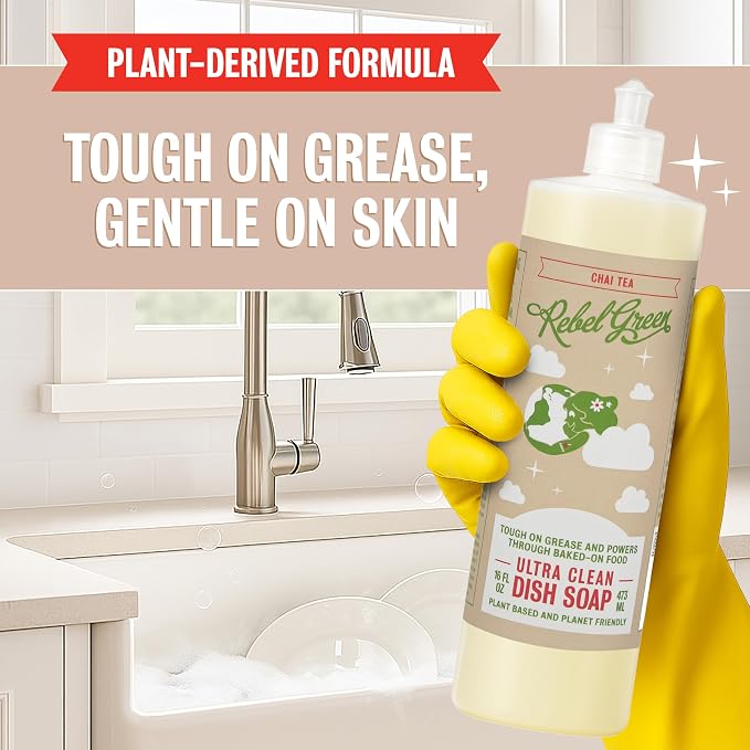 Rebel Green Super Deluxe Dish Soap - Plant-Based Sustainable Dishwashing Soap - Chai Tea Scent - 16 fl oz - 2 Pack