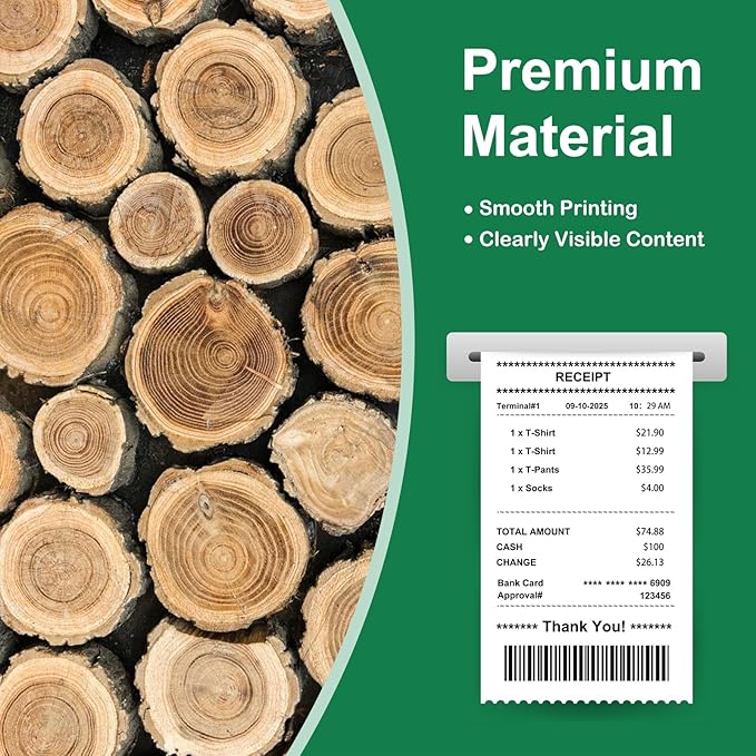 Phenol Free Thermal Paper 3 1/8" x 230', 50 Rolls Thermal Receipt Paper, BPA BPS Free Receipt Rolls for POS Systems and Credit Card