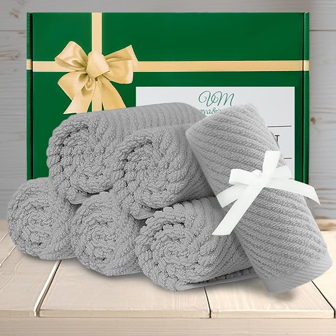 VOOVA & MOVAS Washcloths 6PC, 100% Cotton, 13x13 in, Gray | Thick, Quick Dry, Soft, Absorbent, Small Hand Towels For Face, Towel Gift Set, Ideal For Home, Travel, Gym