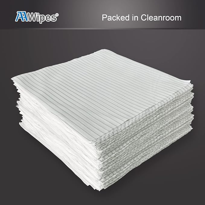 AAWipes Anti-Static Electrostatic Discharge (ESD) Wipes (12"x12",100pcs, Polyester Wiper Cloths with Conductive Yarn) ESD-Safer Cleanroom Wipers Lint Free Class 100 ISO5 (CE16012)