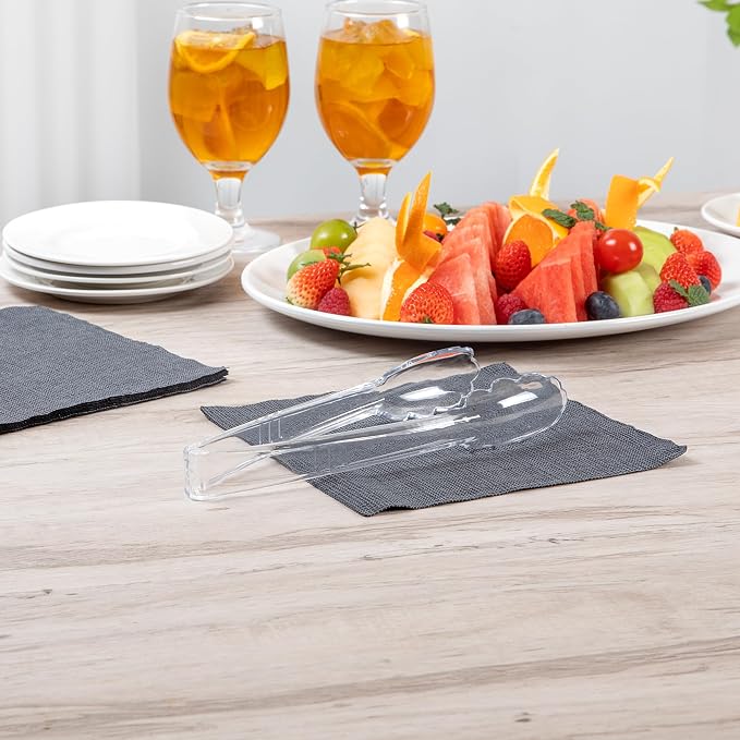 Restaurantware Clear Tongs 100 Pack Of 9” Heavy-Duty Plastic Kitchen Tongs with Long Handles and Scalloped Edges Disposable Black Serving Utensils for Catered Events, Weddings, or Buffets