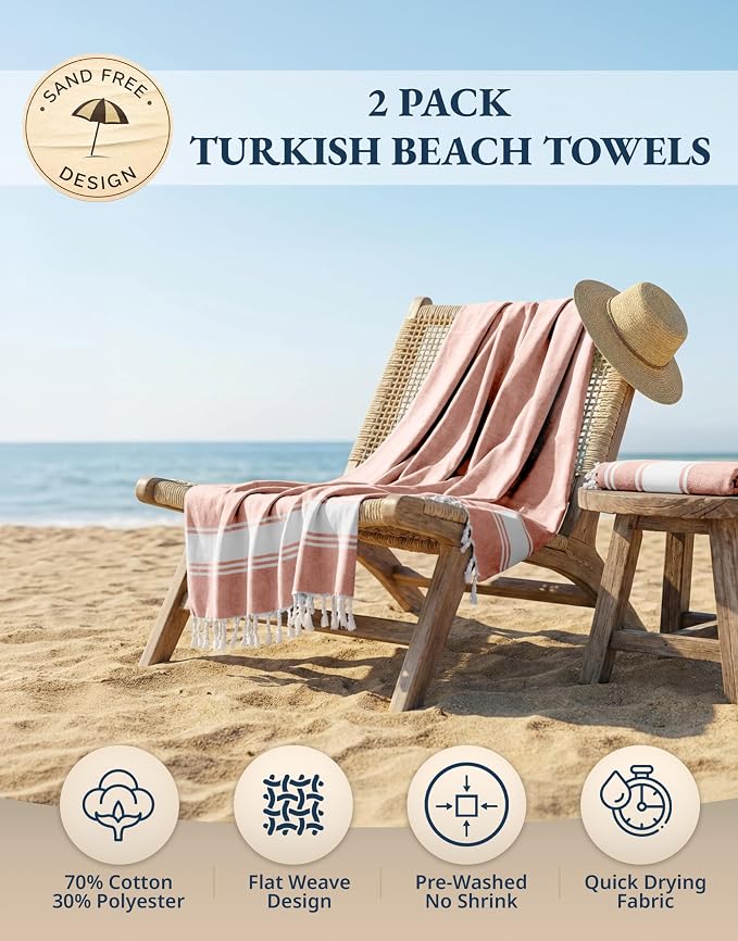 LANE LINEN Large Pool Towels, XL Beach Towel 2 Pack, Durable - Quartz Pink | Pre-Washed, No Shrink - Quick Dry Oversized Beach Towels - 39"x71", Vacation Essential - Machine Washable, Travel & Camping