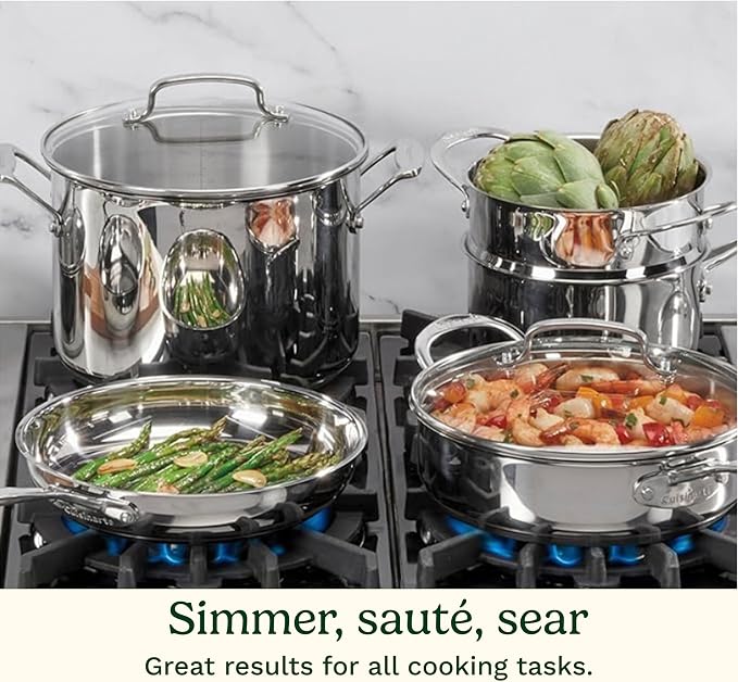 Cuisinart Chef’s Classic 11-Piece Stainless Steel Pots and Pans Set, Cookware Set Compatible with Induction, Electric, Gas Cooktops, Aluminum Core for Even Heat, Cool Grip Handles, Dishwasher Safe | Cuisinart stainless steel cookware set, dishwasher sa...