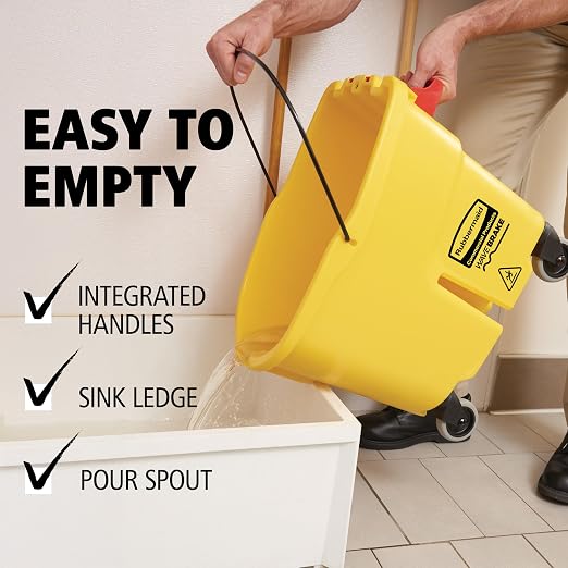 Rubbermaid Commercial Products WaveBrake 26 Qt. Side-Press Mop Bucket and Wringer Combo on Wheels, Yellow, for Professional/Industrial/Business Heavy-Duty Floor Cleaning/Mopping