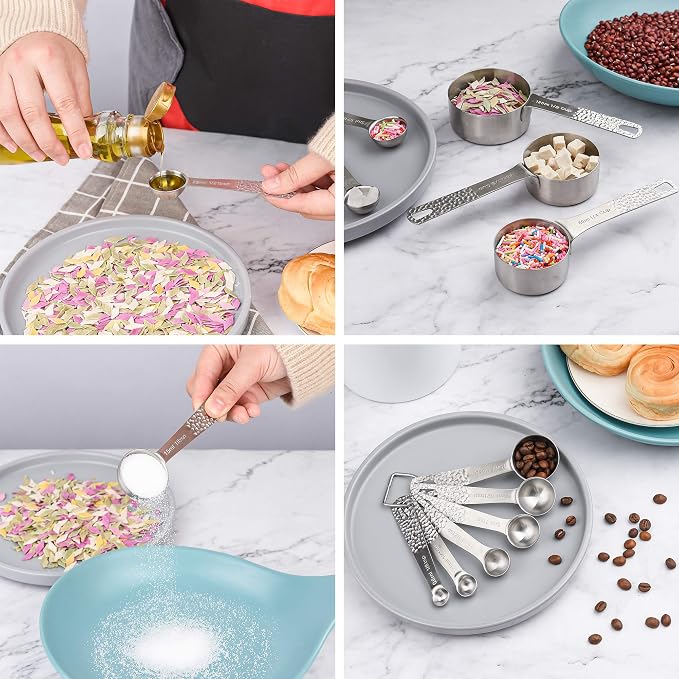 Measuring Cups and Spoons Set, 18/8 Stainless Steel Measuring Cups and Spoons Set for Baking & Kitchen, Metric & US Metal Measure Cup and Spoon for Dry & Liquid