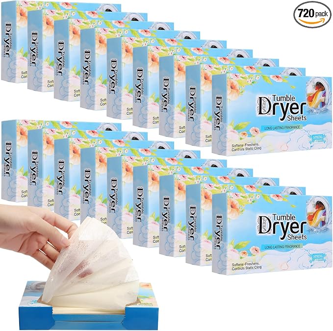 18 pcs 720 Count Dryer Sheets Bulk Wrinkle Releasefabric Softener Lavender Scent Plant Formula Organic Naturally Softens and Removes Static Cling for Home Public Washing Machine