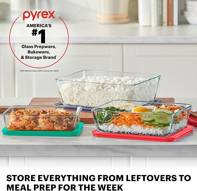 Pyrex Simply Store (5-Pack) Large Glass Food Storage Containers Set, (3, 6 & 11 Cup) Meal Prep Containers With Plastic BPA-Free Lids, Dishwasher & Microwave Safe | Meal Prep | Meal Containers | Nonporous Material | Resists Stains Or Odors | Stackable D...