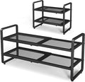 SNTD Shoe Rack - Expandable Shoe Organizer for Closet, Adjustable Metal Shoe Shelf Storage, Stackable Long Shoe Stand Holder for Garage, Entryway, Door Entrance (Black, 2-Tier)