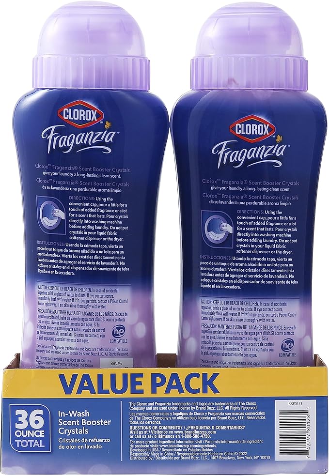 Clorox Fraganzia Laundry Scent Booster Crystals In-Wash Fragrance Beads Fresh-Smelling Clothes and Linens Safe for All Fabrics and Colors Lavender with Eucalyptus 18 OZ 2 Pack Twin Pack Value