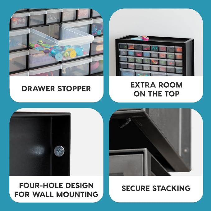 IRIS USA 44-Drawer Small Parts Organizer, Made in USA, Storage Drawers for Screws, Nuts, Bolts, Electronics, Hardware, Beads, Crafts, Building Bricks, Stackable Garage Storage Cabinet, Black