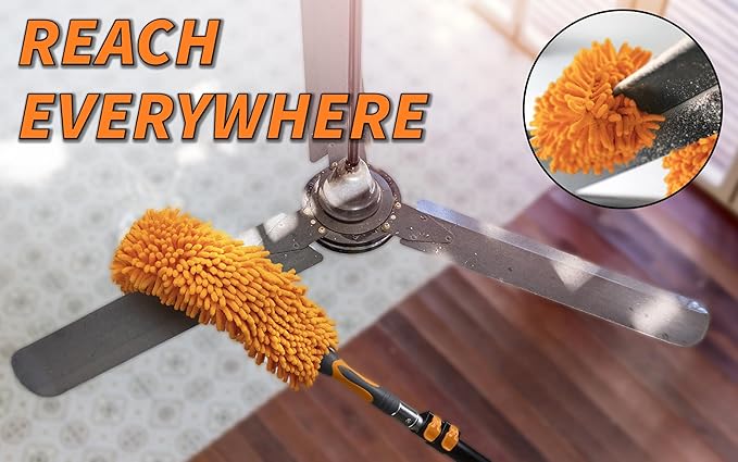 5-8 ft Long Telescopic Extension Pole // Multi-Purpose Extendable Pole with Universal Twist-on Metal Tip // Lightweight and Sturdy // Best for Painting, Dusting and Window Cleaning
