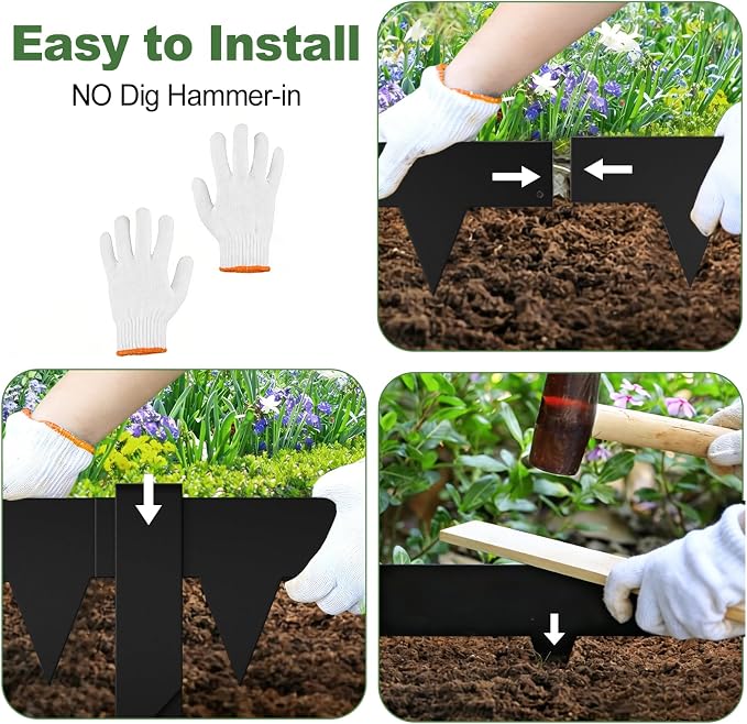 33FT Galvanized Steel Landscape Edging 10 Pack, 40" x 4.5" Metal Garden Edging with 11PCS Steel Stakes & Gloves, Metal Garden Border for Yard, Tree Rings, Pathway, Divider