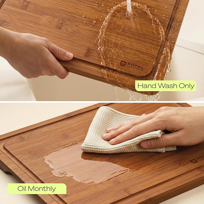 ROYAL CRAFT WOOD Wooden Cutting Board - Bamboo Cutting Boards with Juice Groove - Kitchen Chopping Board for Meat Cheese and Vegetables, Heavy Duty Serving Tray w/Handles, 13” x 17”