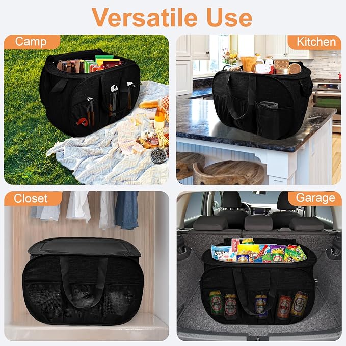Collapsible Laundry Baskets with Lid, Foldable Laundry Basket with Pockets, Pop Up Laundry Hamper with Dual Handles, 99L Sturdy Clothes Hampers for Clothes, Groceries, Supplies, Tools, Black