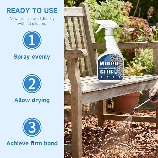 Mulch Glue, 16.9 fl oz - Sprayer Ready to Use Rock Glue for Landscape - Pet Safe & Plant Safe, Fast-Dry No Dilution - Spray for Gravel/Pebbles/Stones for Outdoor Gardens