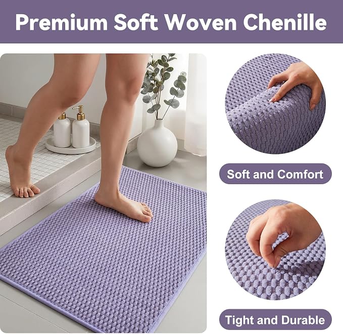 Triohero Bathroom Runner Rugs, Long Bath Mat Runner Washable Thin Quick Dry Low Pile Bathroom Runner Rugs Non Slip, Lavender 24"x70"
