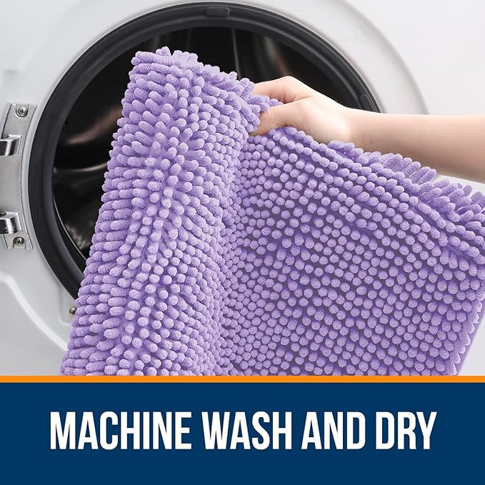 OLANLY Bathroom Rugs 35x24, Extra Soft Absorbent Chenille Bath Rugs, Rubber Backing Quick Dry, Machine Washable Bath Mats for Bathroom Floor, Tub and Shower, Home Decor Accessories, Lavender