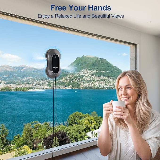 Intelligent Window Cleaning Robot - Electric Window Cleaner with Dual Water Spray, Remote & App Control, Suitable for Interior & Exterior Windows, Includes 12 Cloths, Grey
