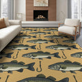 8'x10' Washable Area Rug Bass Lure Hook Motif Tackle Border Angler Lake Vintage Fish Fishing Refined for King Size Bedroom, Master Suite, Under Bed, Foldable Easy Care