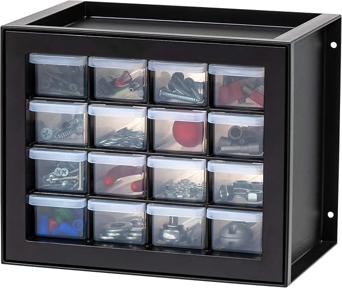 IRIS USA 16-Drawer Small Drawer Organizer, Made in USA, Stackable Teacher Toolbox For Crafts, Crayons, Beads, Building Bricks, Water Packets, Screws, Hardware, Desk & Garage Storage, Black