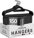 Utopia Home Premium Velvet Hangers 150 Pack - Non-Slip Clothes Hanger with Tie Bar - Black Hangers with 360 Degree Rotatable Hook - Heavy Duty Coat Hanger