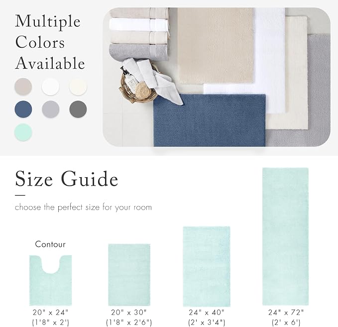 Madison Park Signature Marshmallow Bathroom Rug Non Slip, Luxrurious Plush Bath Mat, Absorbent, Quick Dry, Spa Design Bath Room Décor, 24x72, Seafoam