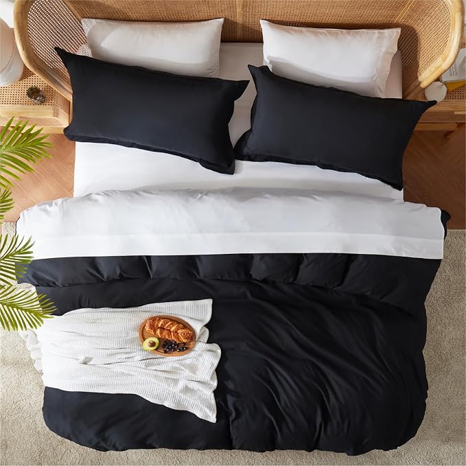 Nestl Black Duvet Cover Full Size - Soft Double Brushed Full Size Duvet Cover Set, 3 Piece, with Button Closure, 1 Duvet Cover 80x90 inches and 2 Pillow Shams