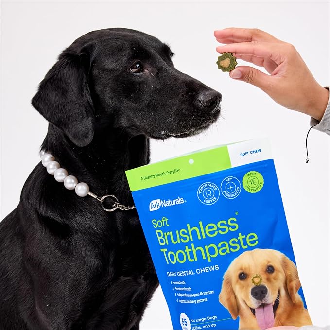 Ark Naturals Soft Brushless Toothpaste - Large Breeds (55 ct) | Vet Formulated Soft-Baked Dog Dental Chew with Toothpaste Center – Freshens Breath, Reduces Plaque & Tartar