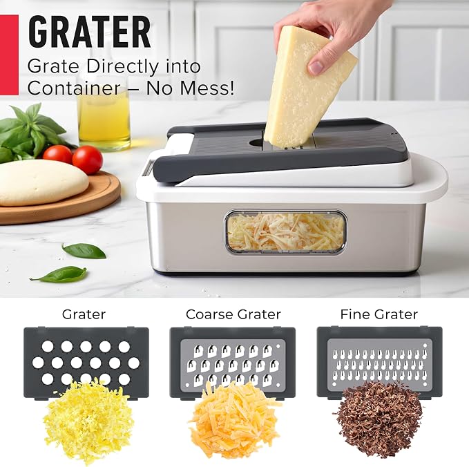 MUELLER HOME Pro-Series 10-in-1, 8 Blade Stainless Steel Multi Vegetable Chopper And Mandoline Slicer, Kitchen Accessories and Essentials, Food and Veggie Chopper, Mincer, Dicer, White Sand/Grey