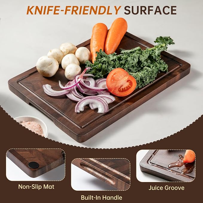 Walnut Wood Cutting Board Set, End Grain Cutting Board for Kitchen | Walnut Wooden Charcuterie Boards, FSC Certified, Non Toxic, Non-Slip Feet, 3 Practical Sizes, Meal Prep & Serving, Gift Box