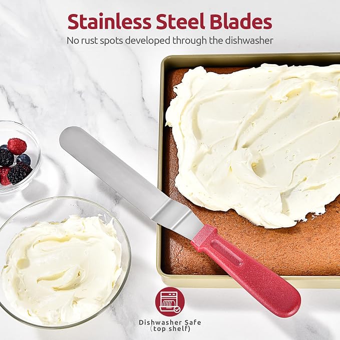 U-Taste 18/0 Stainless Steel Icing Spatula with PP Plastic Handle, and Upgraded Measuring Cups and Spoons Set of 10 with Reinforced Welded Handle (Red)