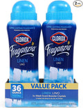 Clorox Fraganzia Laundry Scent Booster Crystals, In-Wash Fragrance Beads for Fresh-Smelling Clothes & Linens, Safe for All Fabrics & Colors, Linen Scent, 18 Oz, 2 Pack