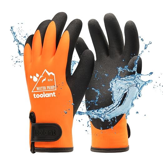toolant 100% Waterproof Winter Work Gloves, Thermal Insulation with Grip | Touchscreen, Freezer Work for Men and Women, Cold Weather Work & Outdoor Tasks, Orange, Medium