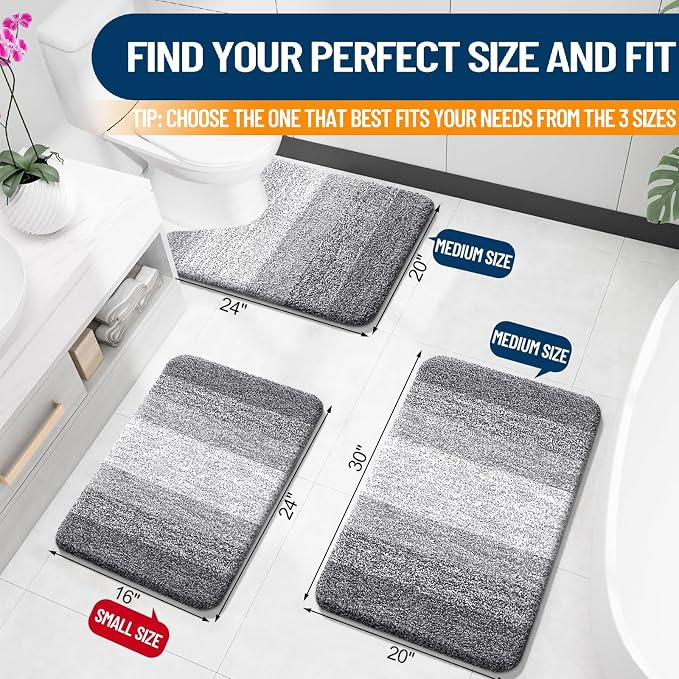 OLANLY Bathroom Runner Rugs Mat 44x20, Extra Soft Absorbent Microfiber Bath Rugs, Rubber Backing, Quick Dry, Washable Long Bath Mats for Bathroom Floor, Tub and Shower, Home Decor Accessories, Grey