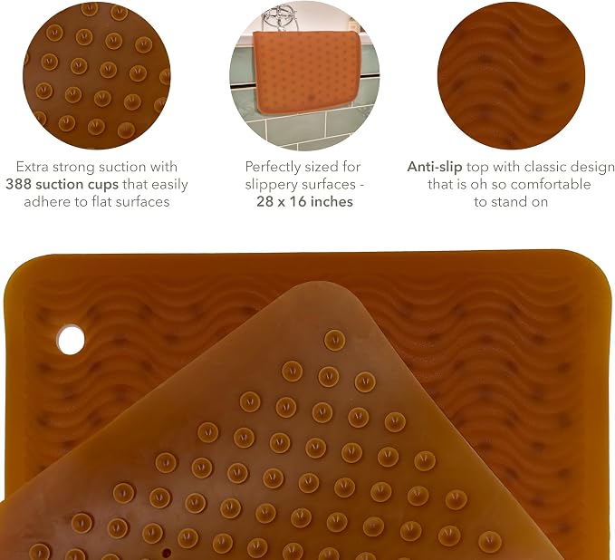 HEVEA Natural Rubber Big Bath Mat - Upcycled, Danish Design - Non Slip Bathtub Mat, 299 Suction Cups - Safe and Friendly Shower Mat for All Ages (Natural)