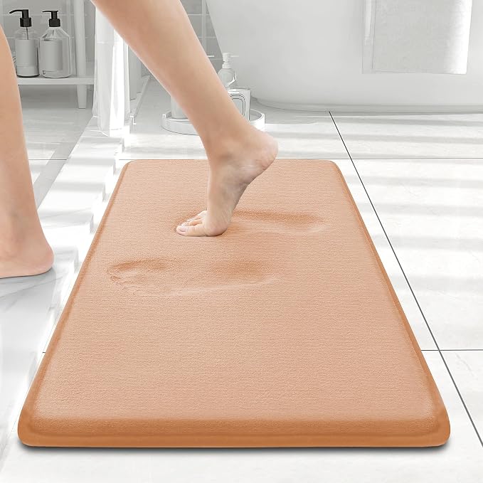 Smiry Memory Foam Bath Mat 24x16, Extra Soft and Absorbent Bathroom Mats, Non Slip Washable Carpet for Floor, Shower and Tub, Peach